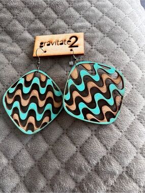 Turquoise & Brown Wave Drop Earrings